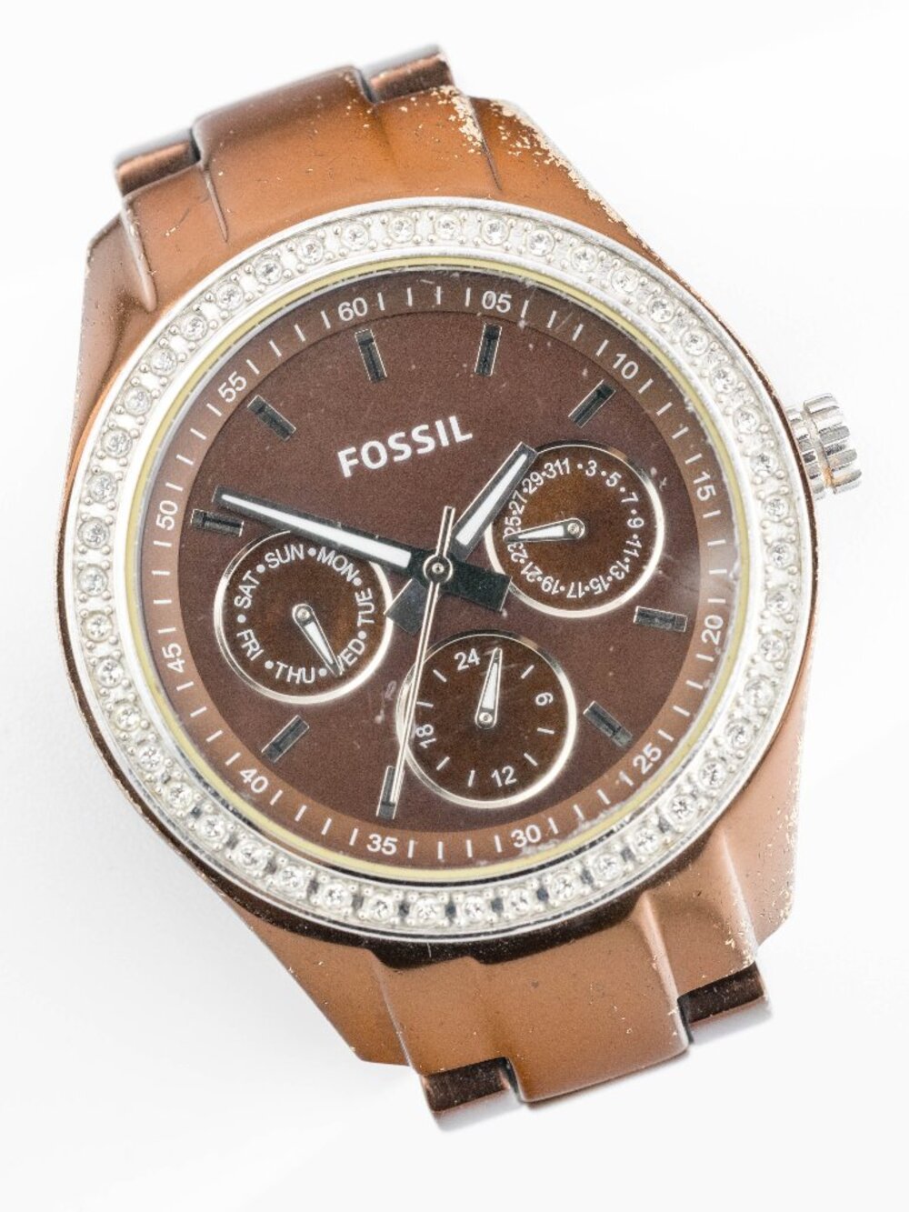 Fossil ES2949 Women's Stella Brown Crystal Quartz Analog Watch Fresh Battery